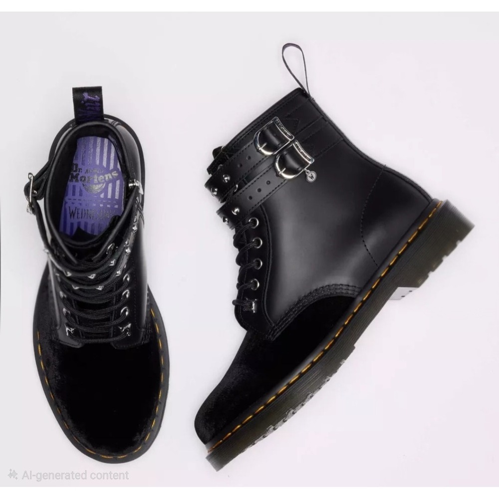 Dr. Martens 1460 Wednesday Boots Women‎ 8 Black Velvet Leather Studded Goth Alt - Picture 6 of 14